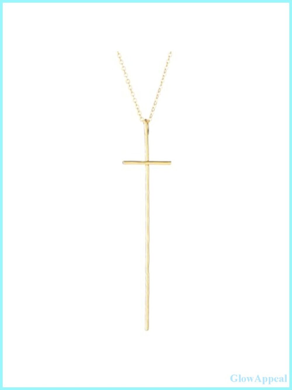 14K Gold Plated Long Hammered Cross Necklace Women Religious Faith Jewelry